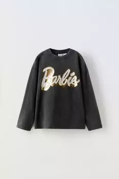 Футболка «барби» mattel из фольги с кислотной отмывкой ZARA, антрацитовый серый