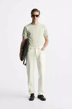 Футболка basic slim fit ZARA, зеленый