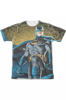 Футболка Batman 75 Glow для взрослых из полиэстера/хлопка с коротким рукавом Gildan, белый