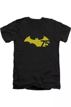 Футболка Batman 75 Logo 2 с коротким рукавом и V-образным вырезом для взрослых из хлопка премиум-класса Gildan, черный