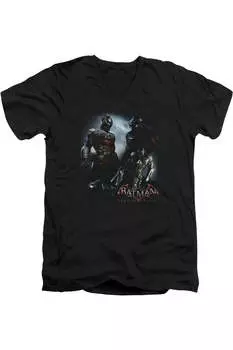 Футболка Batman Arkham Knight Face Off с коротким рукавом для взрослых из премиального хлопка с V-образным вырезом Gildan, черный