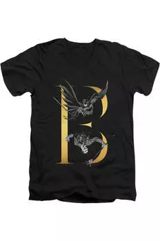 Футболка Batman B с коротким рукавом и V-образным вырезом для взрослых из премиального хлопка Gildan, черный