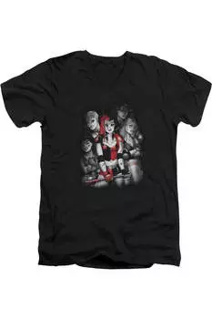 Футболка Batman Bad Gals Bw с коротким рукавом и V-образным вырезом для взрослых из хлопка премиум-класса Gildan, черный