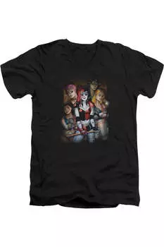 Футболка Batman Bad Girls с коротким рукавом и V-образным вырезом для взрослых из хлопка премиум-класса Gildan, черный
