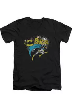 Футболка Batman Batgirl Halftone с коротким рукавом и V-образным вырезом для взрослых Gildan, черный