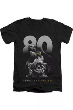 Футболка Batman Big 80 с коротким рукавом и V-образным вырезом для взрослых из хлопка премиум-класса Gildan, черный