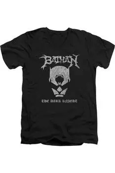 Футболка Batman Black Metal Batman с коротким рукавом и V-образным вырезом для взрослых из хлопка премиум-класса Gildan