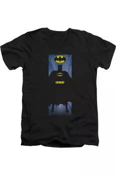 Футболка Batman Block с коротким рукавом и V-образным вырезом для взрослых из премиального хлопка Gildan, черный