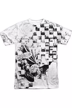 Футболка Batman Checkerboard Kick с коротким рукавом для взрослых, 100% поли, Crew Gildan, белый