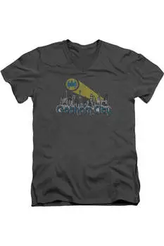 Футболка Batman Gotham City с коротким рукавом и V-образным вырезом для взрослых Gildan, цвет charcoal