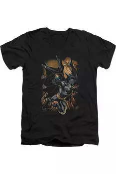 Футболка Batman Grapple Fire с коротким рукавом и V-образным вырезом для взрослых из хлопка премиум-класса Gildan, черный