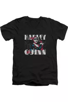 Футболка Batman Harley Bold с коротким рукавом и V-образным вырезом для взрослых из хлопка премиум-класса Gildan, черный