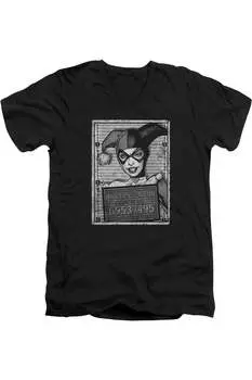 Футболка Batman Harley Inmate с коротким рукавом и V-образным вырезом для взрослых из хлопка премиум-класса Gildan, черный