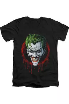 Футболка Batman Joker Drip с коротким рукавом и V-образным вырезом для взрослых из хлопка премиум-класса Gildan, черный
