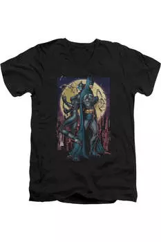 Футболка Batman Paint The Town Red с коротким рукавом и V-образным вырезом для взрослых Gildan