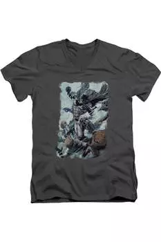 Футболка Batman Punch с коротким рукавом и V-образным вырезом для взрослых из хлопка премиум-класса Gildan, цвет charcoal