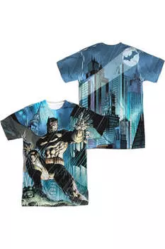 Футболка Batman Rainy Rooftop (принт спереди/сзади) с коротким рукавом для взрослых из полиэстера Gildan, белый