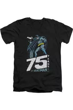 Футболка Batman Rooftop с коротким рукавом и V-образным вырезом для взрослых из хлопка премиум-класса Gildan, черный