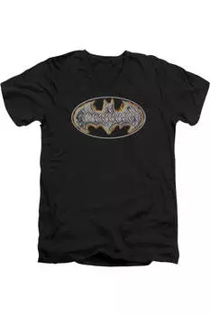 Футболка Batman Steel Fire Shield с коротким рукавом и V-образным вырезом для взрослых Gildan, черный