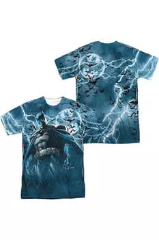 Футболка Batman Stormy Kngiht (принт спереди/сзади) с коротким рукавом для взрослых, 100% полиэстер Gildan, белый