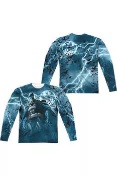 Футболка Batman Stormy Knight (принт спереди/сзади) с длинным рукавом для взрослых из полиэстера Gildan, белый