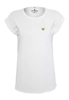 Футболка базовая CLASSIC ROLL UP HEART Be Famous, цвет shirt white print k gold glitter