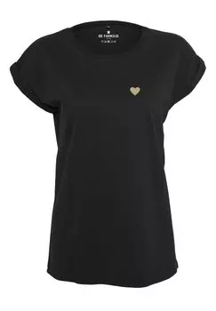 Футболка базовая CLASSIC ROLL UP HEART Be Famous, цвет shirt black print gold glitter