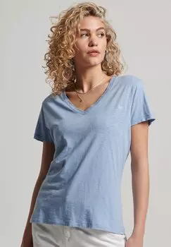 Футболка базовая EMBROIDERED V-NECK Superdry, цвет forever blue