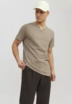 Футболка базовая JJESPLIT NECK TEE Jack & Jones, цвет crockery fit slim