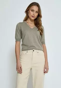 Футболка базовая MIMILLA V- NECK KNIT TEE 1 Minus, цвет wood smoke melange