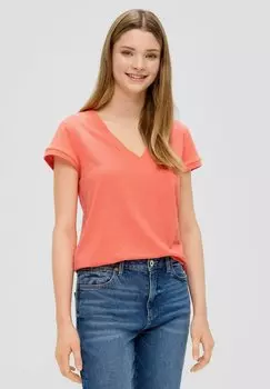 Футболка базовая MIT V-AUSSCHNITT QS, цвет koralle