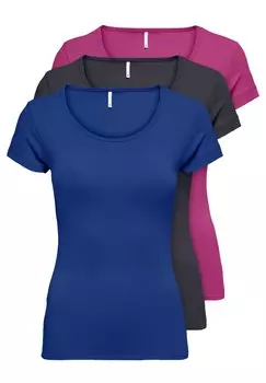 Футболка базовая PACK OF 3 ONLY, цвет blue/phantom/berry