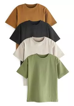 Футболка базовая RELAXED FIT T-SHIRTS 4 PACK Next, цвет tan/brown/khaki/green