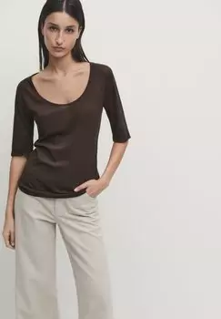 Футболка базовая SHORT SLEEVE Massimo Dutti, цвет dark brown