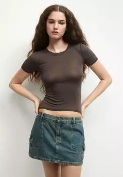 Футболка базовая SHORT SLEEVE PULL&BEAR, цвет brown