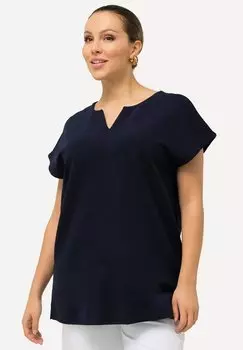 Футболка базовая SHORT SLEEVE SPLIT NECK Ulla Popken, цвет navy blue
