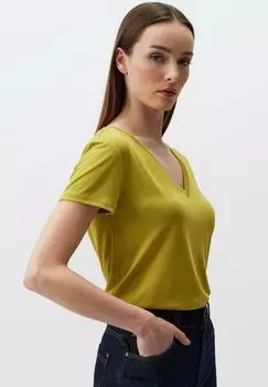 Футболка базовая Straight Fit V Neck Short Sleeved Jimmy Key, масло зеленая