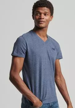Футболка базовая VINTAGE LOGO V-NECK Superdry, цвет navy marl dark grey