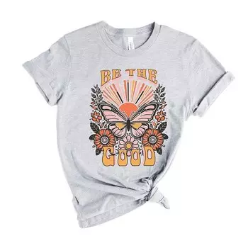 Футболка Be The Good с короткими рукавами и рисунком в стиле ретро Simply Sage Market, цвет Heather Grey