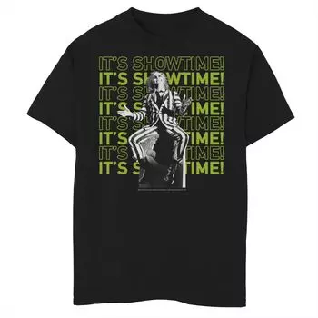 Футболка Beetlejuice It's Showtime для мальчиков 8–20 лет с графическим рисунком и текстовым стеком Licensed Character
