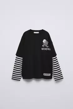 Футболка beetlejuice с двумя полосами на рукавах ZARA, черный