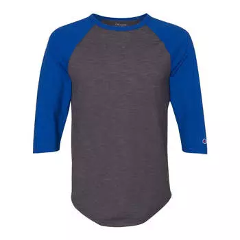 Футболка бейсбольная Champion Premium Fashion с рукавом реглан три четверти, цвет charcoal heather/ athletic royal