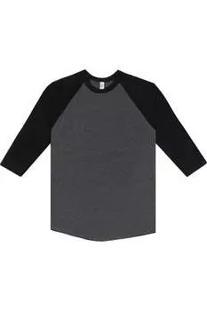 Футболка бейсбольная Los Angeles Apparel USA-Made с рукавом три четверти и реглан, цвет heather black/ black