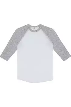 Футболка бейсбольная Los Angeles Apparel USA-Made с рукавом три четверти и реглан, цвет white/ heather grey