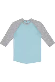 Футболка бейсбольная Los Angeles Apparel USA-Made с рукавом три четверти и реглан, цвет light blue/ heather grey
