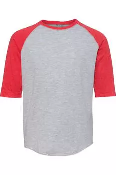 Футболка бейсбольная молодежная LAT Fine Jersey с рукавом три четверти, цвет vintage heather/ vintage red