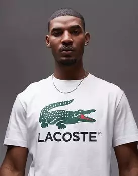 Футболка белого цвета с большим классическим принтом логотипа крокодила Lacoste