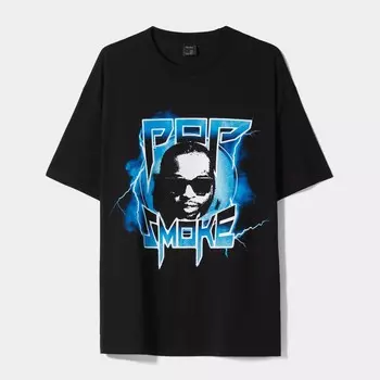 Футболка Bershka Boxy Fit Pop Smoke, черный