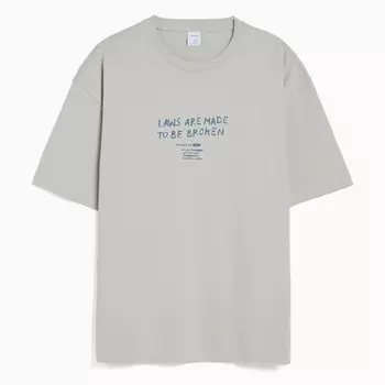 Футболка Bershka Boxy Fit Short Sleeve With Lettering, светло-серый