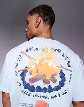 Футболка Bershka Camp Fire Printed светло-синего цвета
